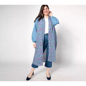 Denim Co Canyon Retreat Printed Duster Plus Size 1X Blue Floral A638114